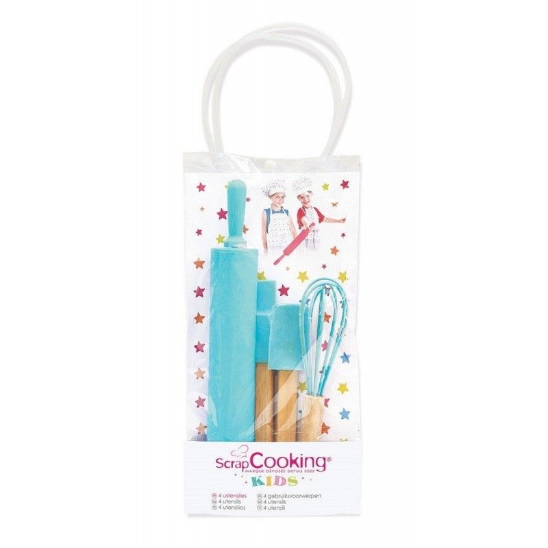 ScrapCooking - Kit de 4 Ustensiles Pâtisserie pour Enfants - Coffret Cadeau  4 Ustensiles Silicone : Fouet, Spatule, Cuillère, Rouleau - Bois & Silicone  - Pour Gâteaux, Biscuits - 1133 : : Cuisine et Maison