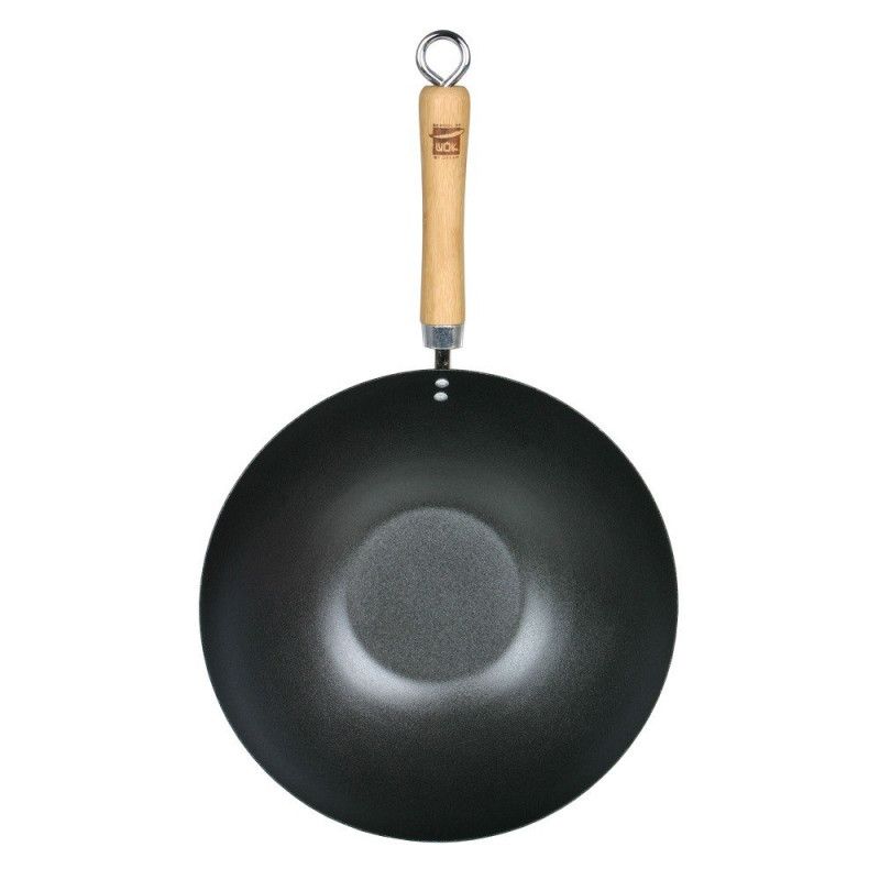 Wok acier antiadhésif 30cm fond plat - School of Wok - MaSpatule