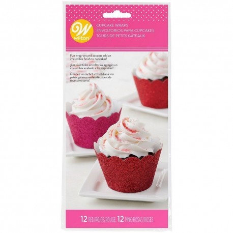 Contour cupcake rose & rouge pailleté x24 Wilton