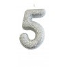 Bougie anniversaire argentée Chiffre 5 - Anniversary House