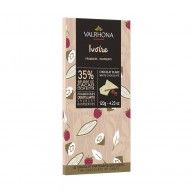 Tablette cacao Ivoire 35% pépites de framboises - Valrhona