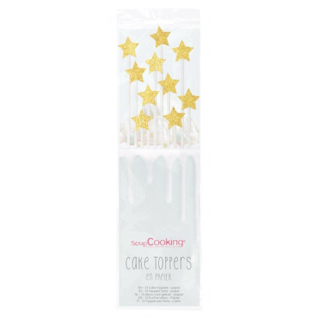 Cake Toppers étoiles dorées x10 20cm - ScrapCooking