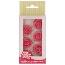 Rose rose en pâte à sucre x6 - Funcakes