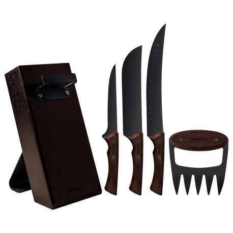 Bloc à Couteaux + 3 Couteaux de Cuisine Inox et Bois Black - Tramontina